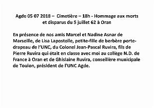 2018 07 05 AGDE-HOMMAGE AU MORTS ET DISPARUS DU 5 JUILLET 1962 A ORAN (0)